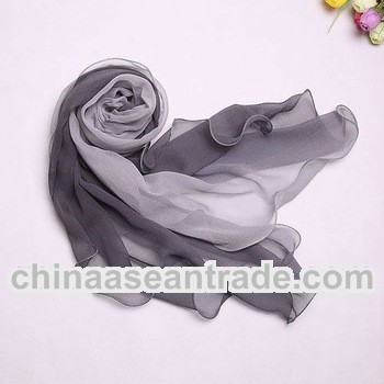 Ladies Long grey and white stripe silk fashion scarf