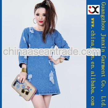 Latest fashion denim fashion dress made in china sexy dress for women denim women plain denim dress