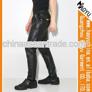 Men's PU pants elastic waist tapered leg wholesale leather pants (HYPU35)