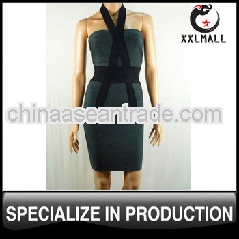 New fashion dark green halter neck outlet cheap bandage dresses 2013 newest design