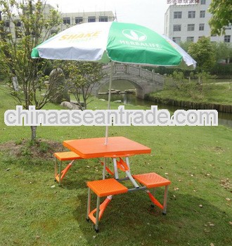 Outdoor Foldable PP Table with chairs& umbrella hole