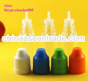 PET dropper bottles liquid e-cigarette with colored childproof bottles for eliquid with long thin ti