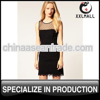 Quality Sleeveless Lace See Through Cute Party Dress Women Casual Wear 2013 New Model Evening Dress