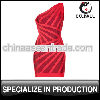 Sexy Slim Fit Stripe One-Shoulder Red Bandage Dress