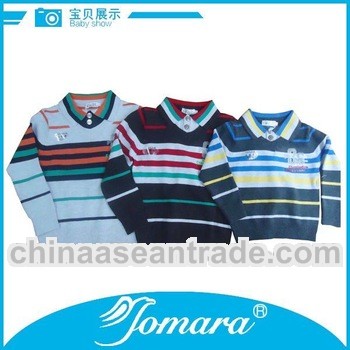 Shirt collar long sleeve children wool sweater strip pattern