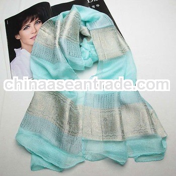 Wholesale ladies green fashion long silk knitted scarf