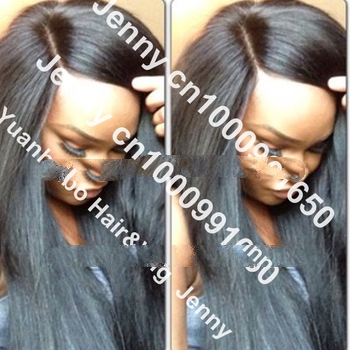 Wholesale price 5a grade! 10-40" #1b silky straight side part lace front wig with bleah knots