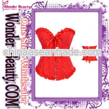 Wholesale sexy red damask corset with front zipper