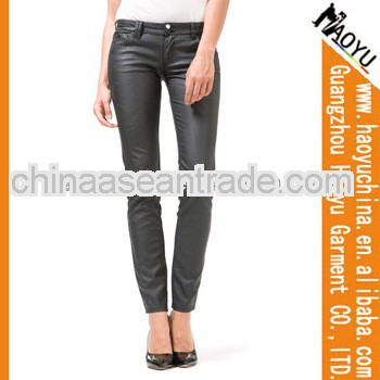 Wholesale sexy women elastic black slim fit leather pants, women leather trousers pants (HYPU195)
