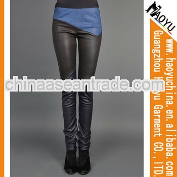 Women in tight leather pants splicing PU leather wholesale cheap women sexy leather pants (HYPU05)