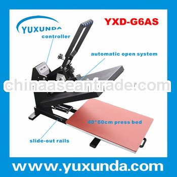 YXD-G6AS Auto open heat transfer machine for t-shirt printing with slide out press bed