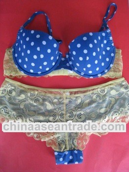 Young Blood Sexy Girl's Bra Lace Design White Dots Print in Blue Buttom Young Girl's Inner W