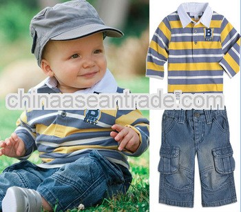 boy clothing set 2pcs stripe t-shirt+jeans pant