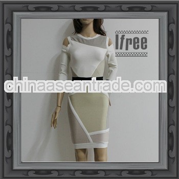 color block mid sleeve bodycon in spandex and rayon bandage dress