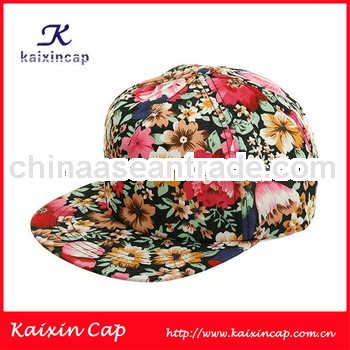 custom logo 5 panel floral hat snapback cap
