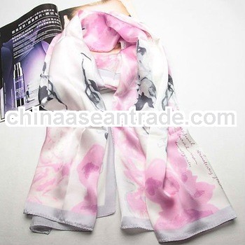 fashion long floral print pink silk ladies multifunction scarf
