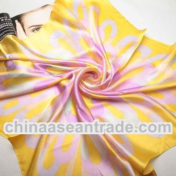 fashion yellow women square silk scarf