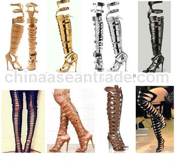 gladiator high heels lace up !open toe woman sexy long boots