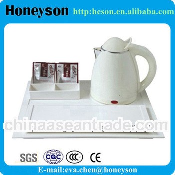 hotel accessories White welcome electri mini kettle with tea pot tray set