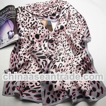 leopard fashion long satin mulberry silk floral print scarf