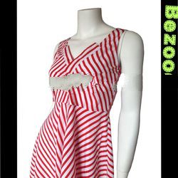Casual Sleeveless Red / White Stripes Flare Dress