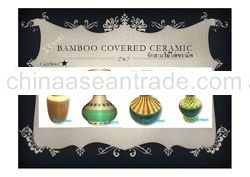 A Thai Natural Bamboo Covered Ceramic 03, Thai Vase product, Made in Thailand, Handmade crafts Produ