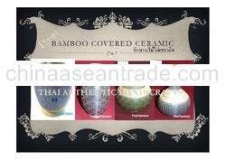 A Thai Authentic Bamboo Covered Ceramic 01, Thai Vase product, Made in Thailand, Handmade Handicraft
