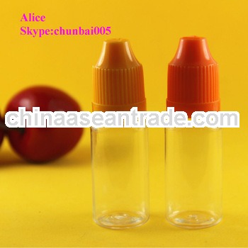 pet childproof cap 10ml bottles with colored childproof for eliquid with long thin tip,SGS and TUV