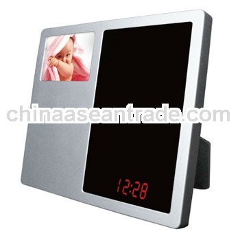 pleastic glass sound activated led mirror photo frame clock