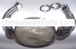 White Shell Carving Bracelet With Bali Chain