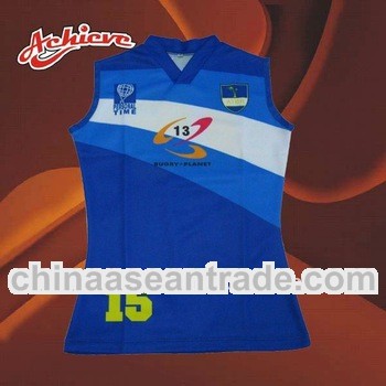 sky blue sleeveless ladies subilmation rugby top