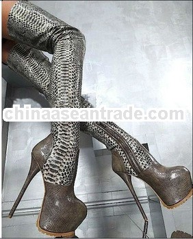 snake skin high platform classy boot for women high heel knee boots