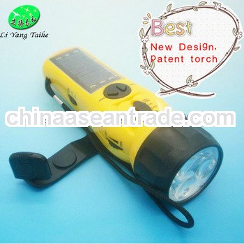 solar bright led torch with emergency solar charger for camping