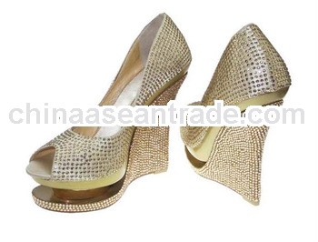 women diamond wedge heel gold double platform high heels