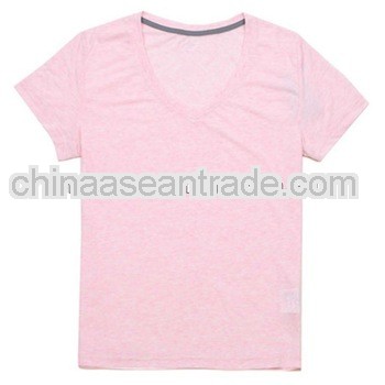 womens cheap plain custom cotton pink v neck t shirt
