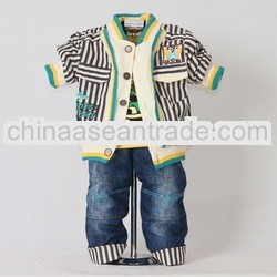 2012 New Autumn And Spring Striped Boys Clothes Set 3Pcs Outfit and T Shirt and Jeans Clothing 100%
