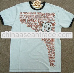 100% cotton Men Print short sleeve T-shirts top single jersey cloth fabric contract color stitching 