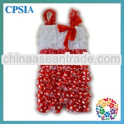 2013 Latest! Xams Cute Baby rompers red whote polks dots white lace double colors lace petti rompers