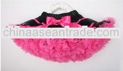 2013 girl's black pettiskirts with hot pink ribbon and ruffles baby party skirts kids fluffy ski