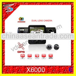 2013 hot sell 2.0 inch cheap dual lens vehicle car dvr mirror gps recorder with g-sensor(X6000)