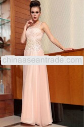 2013 new arrival sleeveless purity pink real silk long everess for ladies