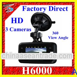 2013 newest arrival H6000 2.7 Lcd Support 64GB Three Cameras car black box 360 Degree 4 White Light 