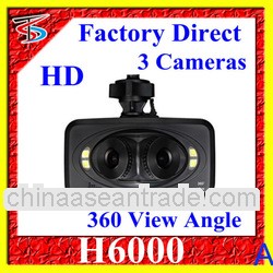 2013 newest arrival H6000 CAR DVR 2.7 Lcd Support 64GB Three Cameras 360 Degree 4 White Light LED Wi