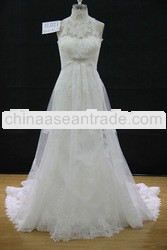 2013 newest beaded lace neckline with nice beading trim wedding dress