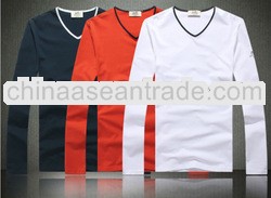 2014 fashion design long sleeve tshirt cheap plain deep v neck t shirts for men