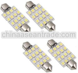 4pcs 42mm 16-smd 1.72" 12v Festoon Dome Light LED Bulbs 211-2 212-2 569 578 - White