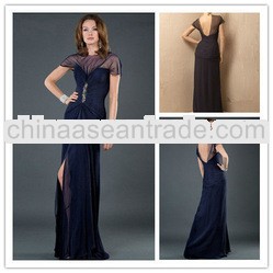 51267 Exotic Ruffle Beadings Side Slit Chiffon Evening Dress with Sleeves