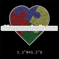 Autism heart rhinestone iron on transfer design for T-shirt