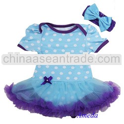 Baby Blue Polka Dots Purple Tutu Bodysuit Jumpsuit Pettiskirt Dress Bow 0-18M