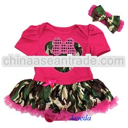 Baby Camo Minnie Mouse Hot Pink Pettiskirt Bodysuit and Headband